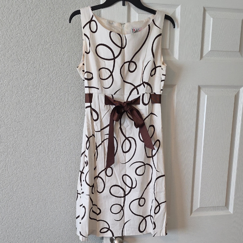 R&K Cream and Brown Swirl Midi Dress